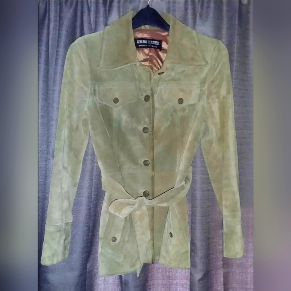 MADE IN URUGUAY 100% Leather Suede Coat Vintage 1969 Mod Boho Jacket